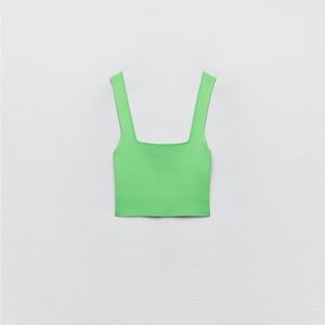 Green Rib Knit Crop Top